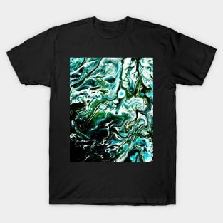 Emerald green acrylic paint mixed pour T-Shirt